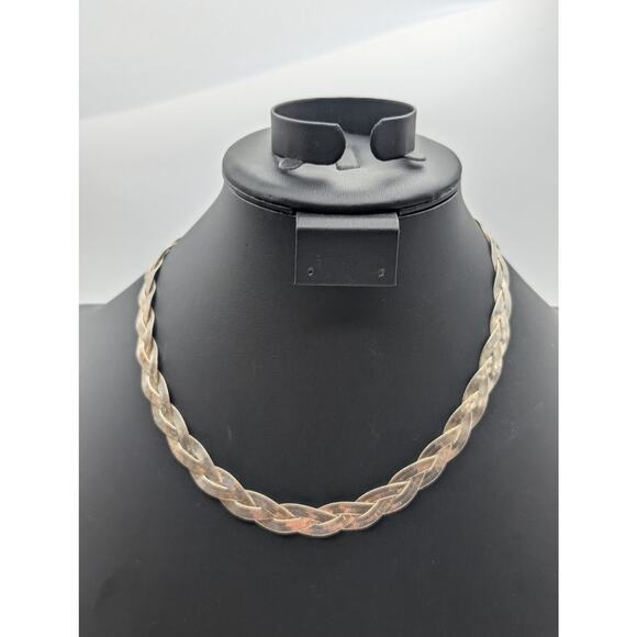Silver Plated Three Woven Flat Herringbone 16"-18" Necklace - Picture 1 of 5
